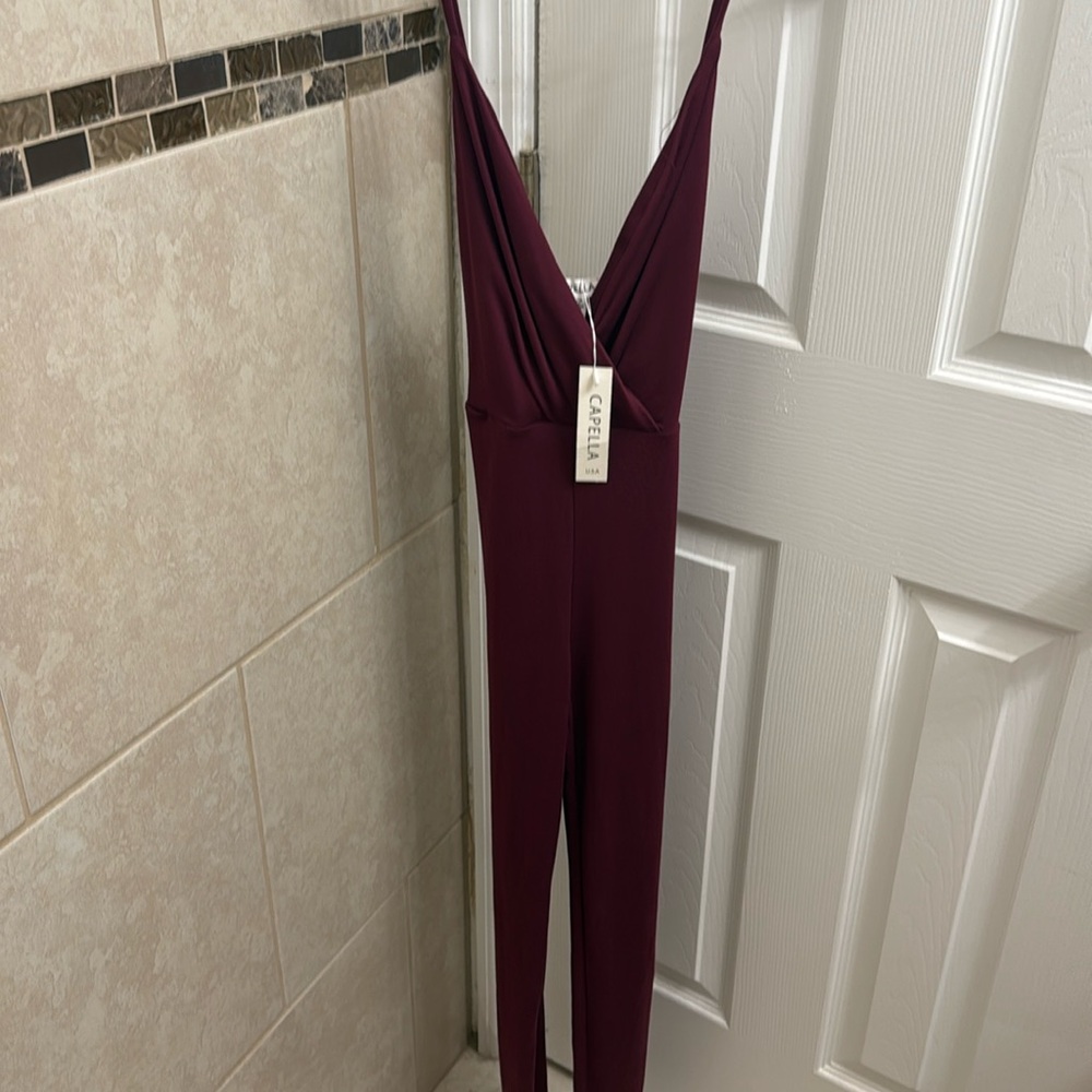 NWT Capella Burgundy Spaghetti Strap Jumpsuit - Size Large